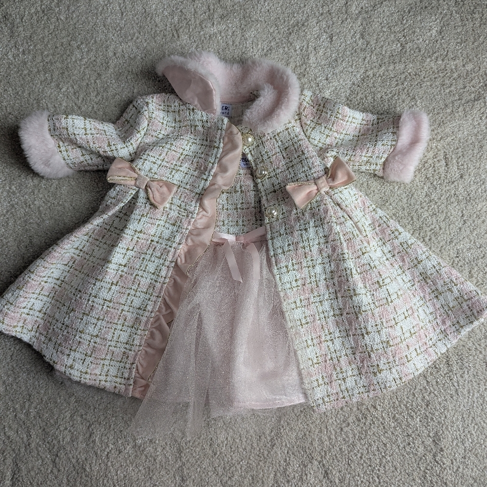 Set Of 2:  Pink Tweed Coat And Dress - 6M